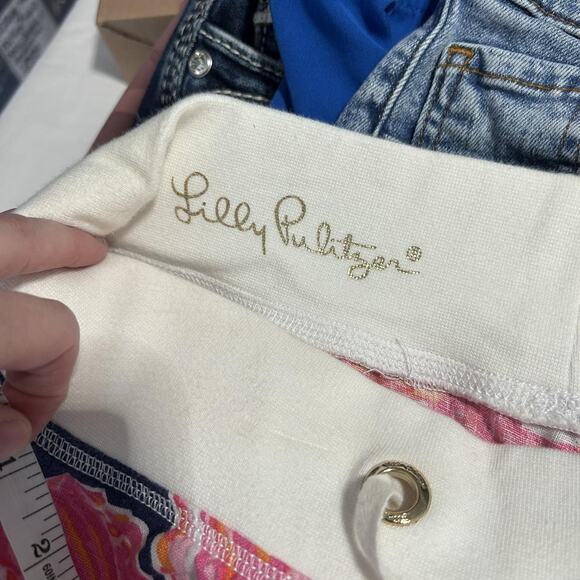 Lilly Pulitzer Pants Womens Medium Navy Pink The Beach Pant Linen Pull On Floral - Picture 5 of 11